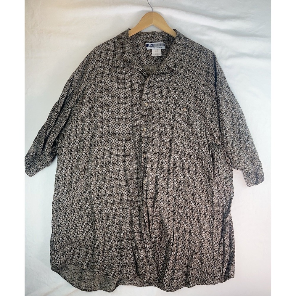 UNTied Men' Rayon Abstract Brown Button Front‎ Short Sleeve Shirt Sze 3XL VNTG